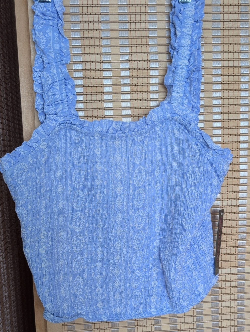 No Boundaries Light Blue Elastic Ruffle Strap Crop Tank